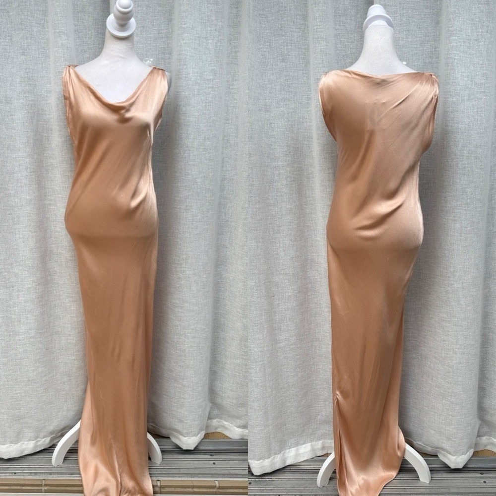 NWT All Row Sandra Simone soft pink viscose maxi bias dress
